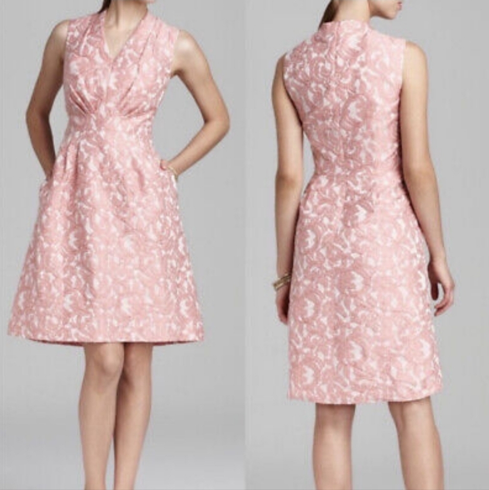 Adrianna Papell Pink Floral Jacquard Midi Dress